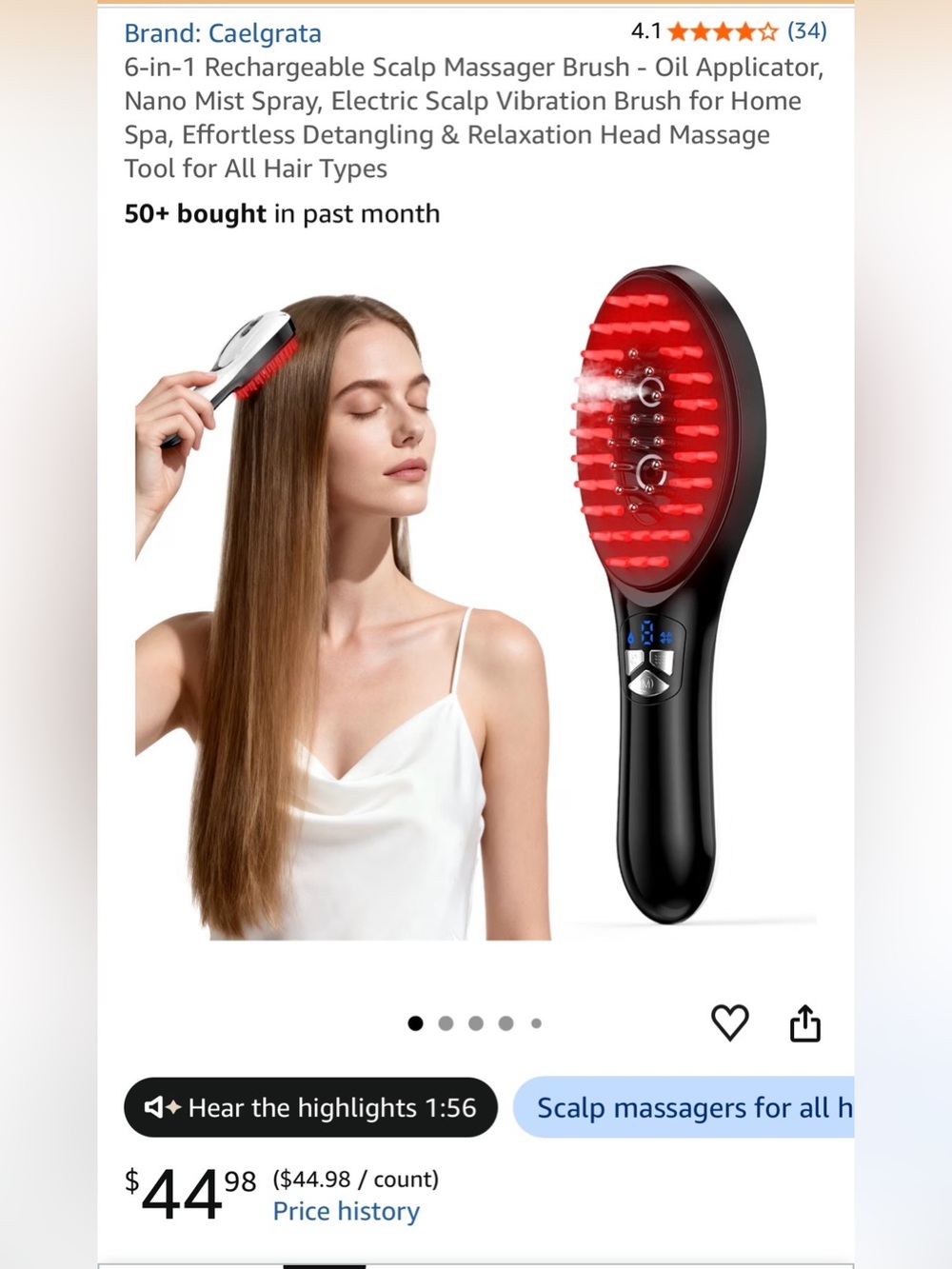 Rechargeable LED Scalp Massager & Detangling Brush — Black/Red